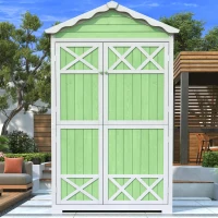 Weatherproof Fir Wood Tool House with Stable X Reinforcements, Eco-Friendly Outdoor Wooden Garden Storage Shed, 93L x 45W x 179H cm, Green(m-1)