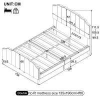 Double Upholstered Bed Frame with Adjustable Channel-Tufted Headboard, Easy Assembly, Perfect for Sophisticated and Modern Bedroom, 198L x 141.5W x 111.5H cm, Grey(m-3)