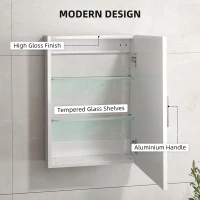 HOMCOM Dulap de Perete pentru Baie cu Rafturi Reglabile din Sticlă Securizată, 40x15x55 cm, Alb lucios(m-6)