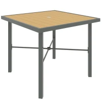 Outsunny Garden Table, 90cm Square Outdoor Patio Dining Table with 4.2 cm Umbrella Hole, Metal Frame, Wood Effect Top, for Terrace, Balcony, Natural Wood Finish(m-1)