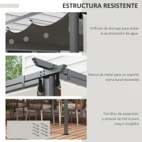 Outsunny Pérgola de Jardín Cenador para Exterior con Techo Retráctil y 4 Cortinas Enrollables 4x3 m Crema(m-6)