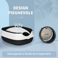PawHut Lettiera per Gatti Chiusa con Coperchio, Paletta e Deodorante, Design Pieghevole, 52x41x38 cm, Bianca e Nera(m-7)