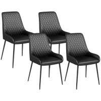 HOMCOM Set 4 Scaune de Dining Tapițate cu Spătar Înalt, Picioare din Oțel și Piele Ecologică, 49x60x89 cm, Negru(m-11)