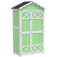 Weatherproof Fir Wood Tool House with Stable X Reinforcements, Eco-Friendly Outdoor Wooden Garden Storage Shed, 93L x 45W x 179H cm, Green(m-9)
