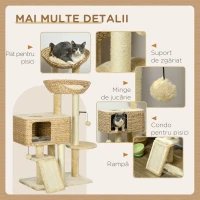 PawHut Arbore de Zgâriat pentru Pisici cu Căsuță, Stâlp și Bilă de Joc, 60x40x95 cm, Bej(m-6)