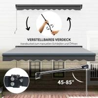 Outsunny Klemmmarkise mit Handkurbel höhenverstellbar Gelenkarmmarkise 250 cm breit UPF 50+ Grau(m-5)