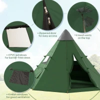 Outsunny 6 Men Tipi Tent with Carry Bag - Green(m-5)