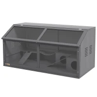 PawHut Gabbia per Piccoli Animali, per Roditori, in Legno di Pino, 100 cm x 52 cm x 50 cm, Grigio(m-5)