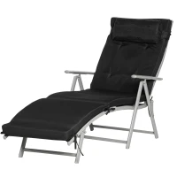 Outsunny Lettino Prendisole Pieghevole con Schienale Reclinabile su 7 Posizioni con Materasso e Braccioli, Metallo Epossidico, Textilene, Poliestere, Nero(m-5)