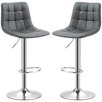 HOMCOM Set 2 Barhocker aus Kunstleder mit Rückenlehne und Fußstütze, 42x45x89-110cm, Grau(m-1)