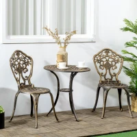 Outsunny Set da Bistrot per Giardino in Alluminio, Set da Giardino da 3 Pezzi con 2 Sedie e Tavolo Rotondo, Imitazione Ferro Battuto, Bronzo(m-2)