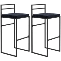 HOMCOM Conjunto de 2 taburetes altos para bar con cojín de asiento de terciopelo y reposapiés altura 74 cm Negro(m-1)