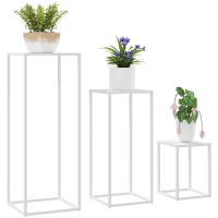 Outsunny Set di 3 supporti per piante quadrato in metallo impilabile interno ed esterno, per giardino, balcone, casa, bianco