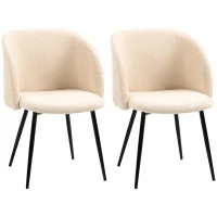 HOMCOM Set di 2 Sedie da Pranzo con Schienale in Tessuto Effetto Lana, Gambe in Acciaio, 55 x 62 x 80 cm, Beige e Nero(m-1)