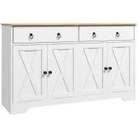 HOMCOM Credenza da Cucina o Salotto in Stile Rurale con 2 Cassetti, 2 Armadi, Ripiani a Diverse Altezze, Bianco