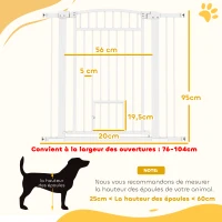 PawHut Barrera de seguridad para perros con sistema de doble bloqueo, montaje a presión o con taladro, ancho 76-104 cm Blanco(m-3)