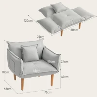 HOMCOM Sillón ajustable 2 en 1 Sillón de suelo con Cojín Sillón Acolchado para sala de estar dormitorio Gris Claro(m-3)