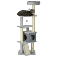PawHut Árbol para gatos árbol para trepar para gatos multi-equipamiento rascadores 4 plataformas 1 casa 1 cesta altura 146 cm Gris(m-6)