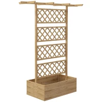Outsunny Jardinera con enrejado cubeta de flores para plantas trepadoras, vegetales, flores en madera de pino pre-aceitada(m-1)