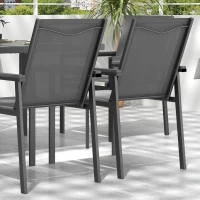 Outsunny Set da Giardino 7 Pezzi con 1 Tavolo da Pranzo e 6 Sedie, Piano in Vetro Temperato Effetto Legno Grigio(m-4)