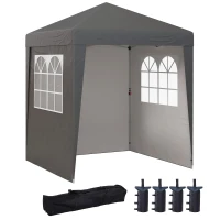 Outsunny Carpa plegable de jardín pop-up plegable, ajustable en altura, protección UV 30+, 3 paredes laterales, Gris(m-1)