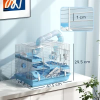 PawHut Cușcă pentru Hamsteri cu 3 Niveluri, Căsuță, Roată, Sticlă și Tuburi, 47.5x31.5x29.5 cm, Albastru(m-3)