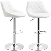HOMCOM Set 2 Barhocker, Höhenverstellbar mit Metallfuß und PU-Ledersitz, Moderne Hocker mit Rückenlehne und Fußstütze, 46x48x83-104 cm, Weiß