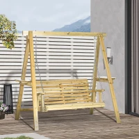 Outsunny Dondolo da Giardino a 2 Posti in Legno con Altezza Regolabile, 196 x 120 x 171 cm, Legno naturale(m-2)