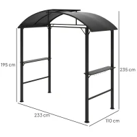 Outsunny Pavillon de barbecue, 2 tablettes latérales, Crochets, Cadre en acier, 1,1 x 2,3m, Gris foncé(m-3)