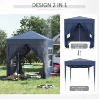 Outsunny Gazebo Pieghevole Pop Up 2x2 m con 4 Pareti Rimovibili in Poliestere e Acciaio, Blu(m-5)