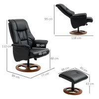 HOMCOM Sillón relax con Otomana Sillón con Reposapiés respaldo ajustable 77x89x110 cm Negro(m-3)