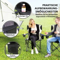 Outsunny Set van 2 Opvouwbare Campingstoelen met Armleuningen, Bekerhouder, Hoofdsteun, Koeltas Zwart(m-6)