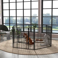 PawHut Parque cerrado modular para perros con 1 puerta, 6 paneles modulares para interior y exterior, altura de 80 cm, acero Negro(m-2)