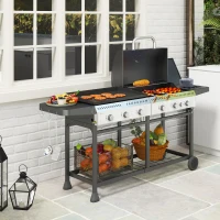Outsunny Deluxe Duo Gas BBQ, with Grill, Plancha and Side Burner - Black(m-9)