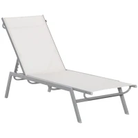 Outsunny Tumbona de jardín Relaxcon respaldo ajustable de 5 posiciones de metal Blanco Crema 170x58x97 cm(m-6)