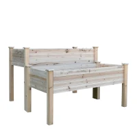 Jardinera de pie cuadrada 2 niveles 115x114x76 cm con insertos de riego de madera de abeto Natural(m-1)