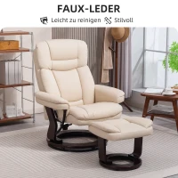HOMCOM Relaxstoel met Voetensteun, Verstelbare Stoel, Kunstleer-Overtrek, Poltrona met Klapbare Rugleuning, Crèmewit(m-7)