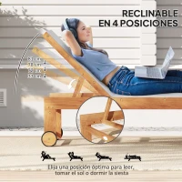 Outsunny Tumbona de Jardín con Respaldo Ajustable Ruedas Integradas y Estructura de Madera de Acacia Capacidad de 160 kg Gris(m-4)