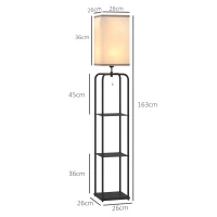HOMCOM Lampara de pie salon con estantes pantalla de tela interruptor de cadena para salón dormitorio(m-3)