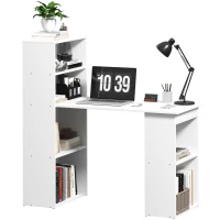 HOMCOM Scrivania Tavolo da Lavoro per Computer con 2 Ripiani e 5 Ripiani, 120 cm x 55 cm x 120 cm, Bianco(m-1)