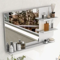kleankin Miroir de Salle de Bain à Fixation Murale avec 2 Étagères Latérales et Étagère Inférieure, en MDF et Verre, 75x10x48 cm, Blanc(m-4)