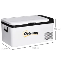Outsunny Mini Réfrigérateur Électrique 18L 12/24V jusqu'à -20℃ Réfrigérateur et Congélateur à Compression pour Voiture avec Lumière LED et Poignées Pliables Faible Consommation d'Énergie pour Maison Camping 58,5x33,5x29,2 cm Blanc(m-2)