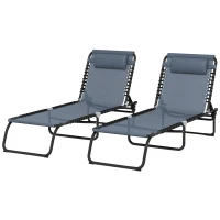 Outsunny Set mit 2 klappbaren Sonnenliegen, verstellbare Rückenlehne in mehreren Positionen, thermoplastischer Stahl, elastische Schnüre, graues Textilene(m-1)