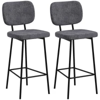 HOMCOM Conjunto de 2 Taburetes de bar sillas altas sillas de cocina con reposapiés y respaldo de tela de lino y acero(m-6)