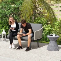 Outsunny Gartensofa 2-Sitzer mit Rattankissen, Outdoor-Sofa Stahlrahmen 110 x 70 x 72 cm Dunkelgrau(m-5)