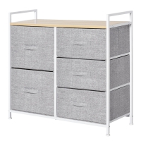 HOMCOM Cómoda con Cajones de Tela Mueble de Almacenamiento con 5 Cajones Extraíbles para Dormitorio Salón Cocina 83x29x77 cm Gris