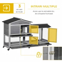 PawHut Cușcă pentru Iepuri cu 2 Niveluri, 6 Roți, Tavă Detașabilă, Rampă și Plasă Metalică, 157.4x53x99.5 cm, Gri(m-8)
