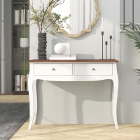 HOMCOM Moderner Konsolentisch mit 2 Schubladen aus Holz, 100x35x76,5 cm, Weiß und Dunkelbraun(m-3)