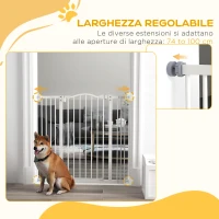PawHut Puerta para Perros Extensible con 4 Tornillos Ajustables, en Metal y Plástico, 74-100x94 cm, Blanco(m-3)