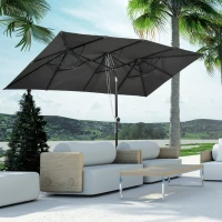 Outsunny Parasol Double Inclinable et Réglable avec Corde, en Polyester et Métal, 150x295x170-214 cm, Gris(m-2)